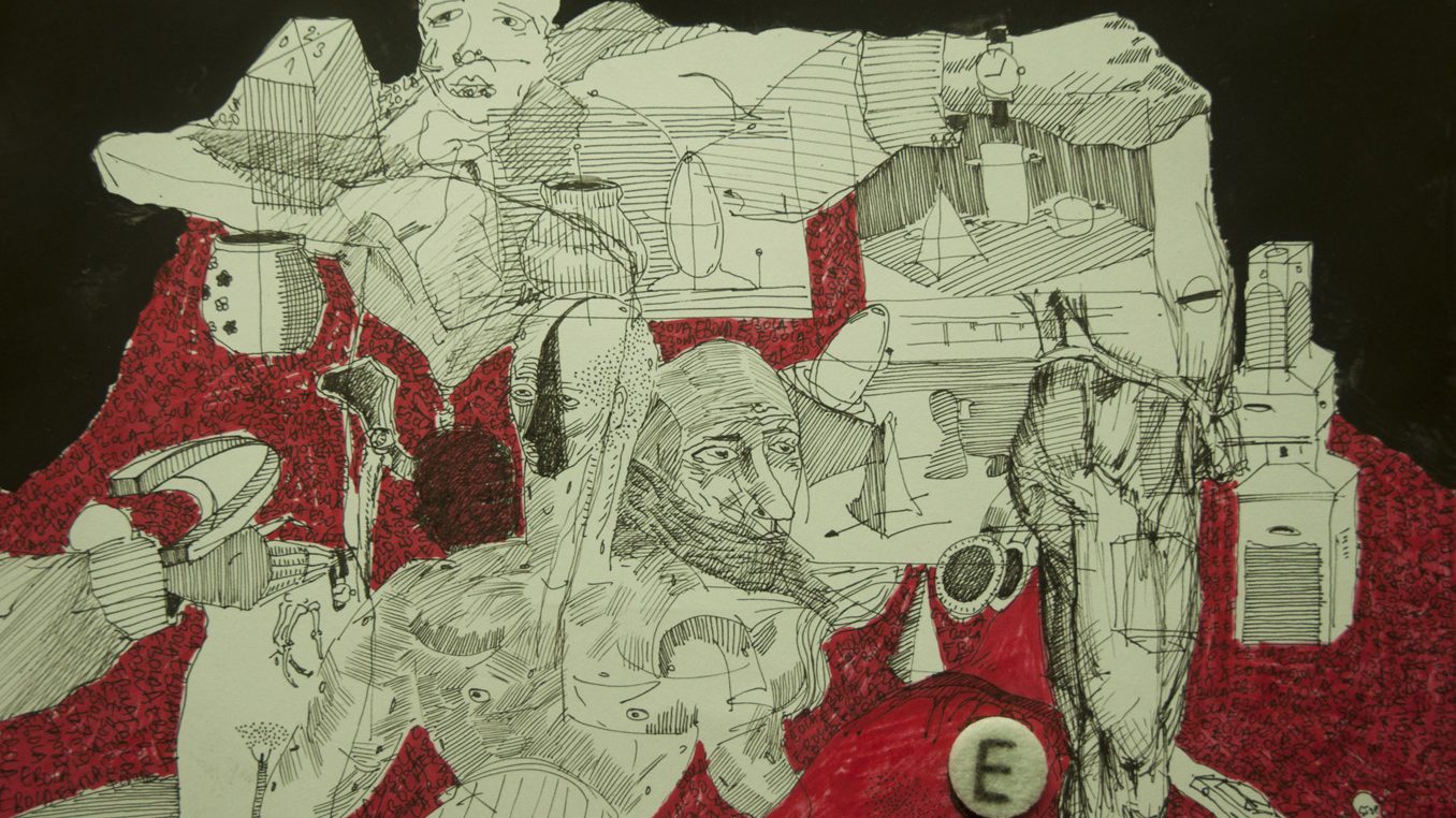Mixed media on paper by Romanian artist Augustin Razvan Radu